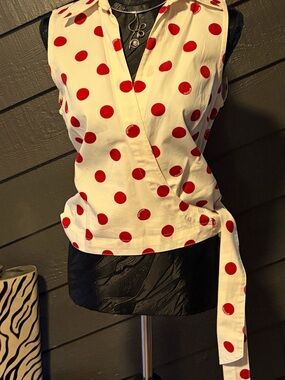 Tommy Hilfiger White Sleeveless Wrap Camisole with Red Polka Dots